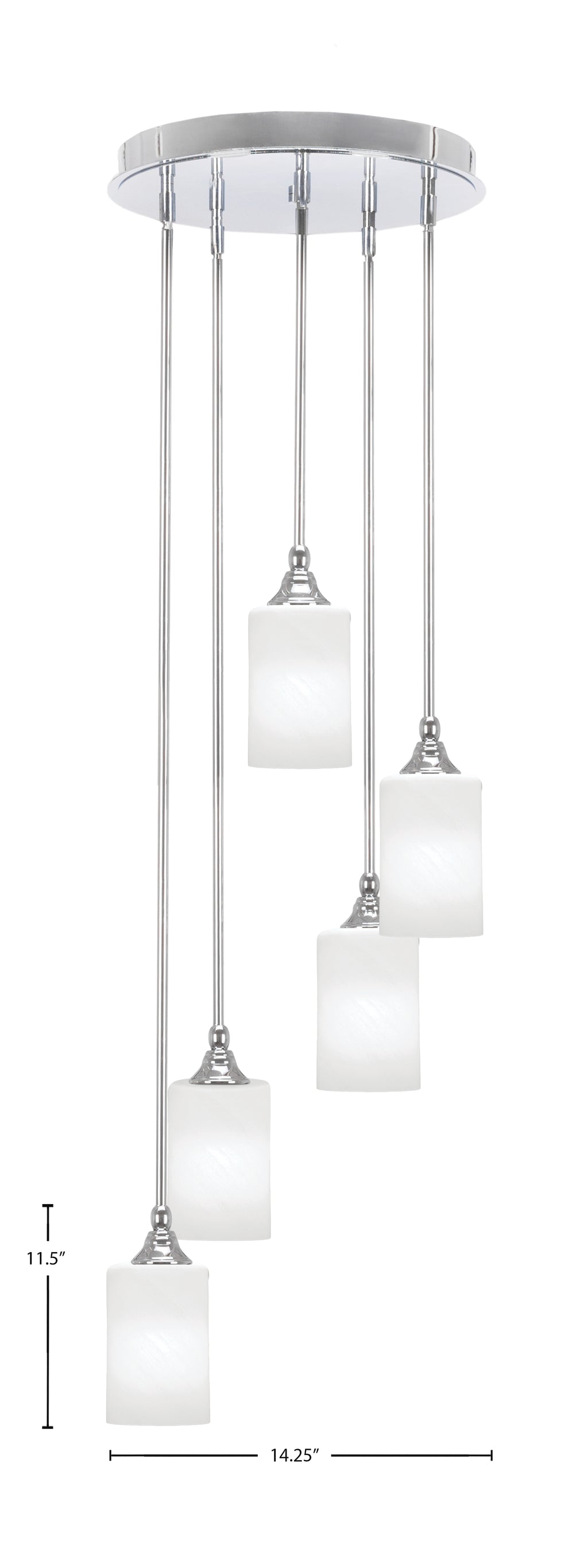 Empire Five Light Pendalier in Chrome with 4" White Marble Shade