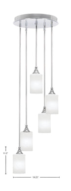 Empire Five Light Pendalier in Chrome with 4" White Marble Shade