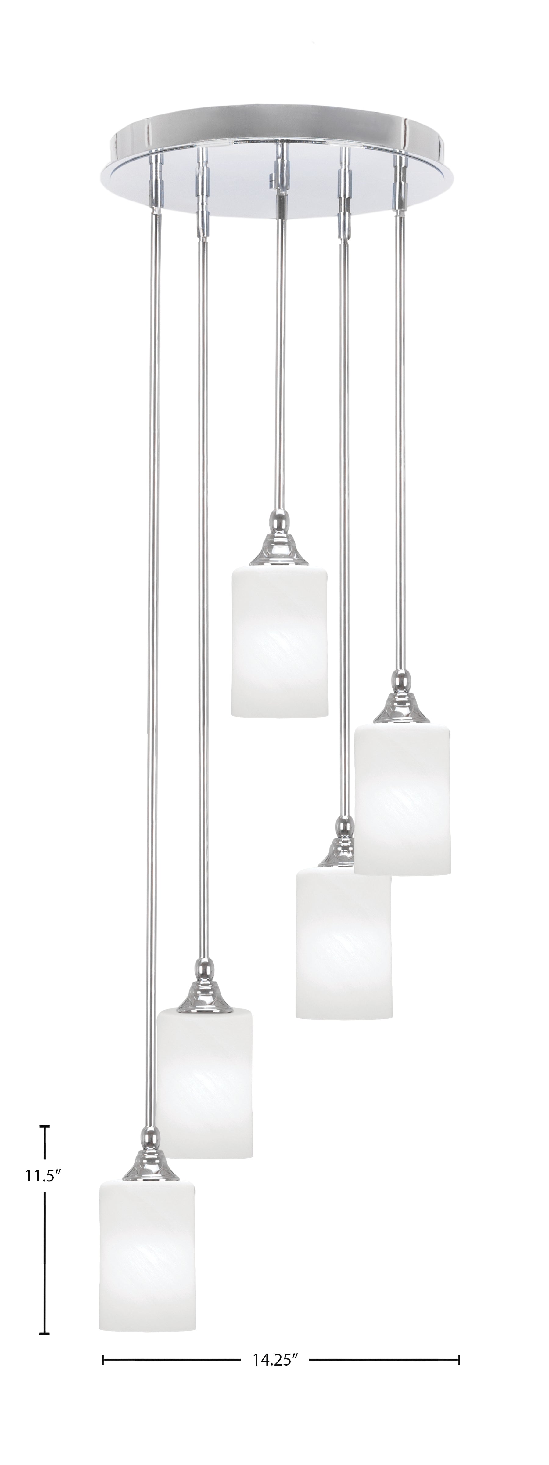 Empire Five Light Pendalier in Chrome with 4" White Marble Shade