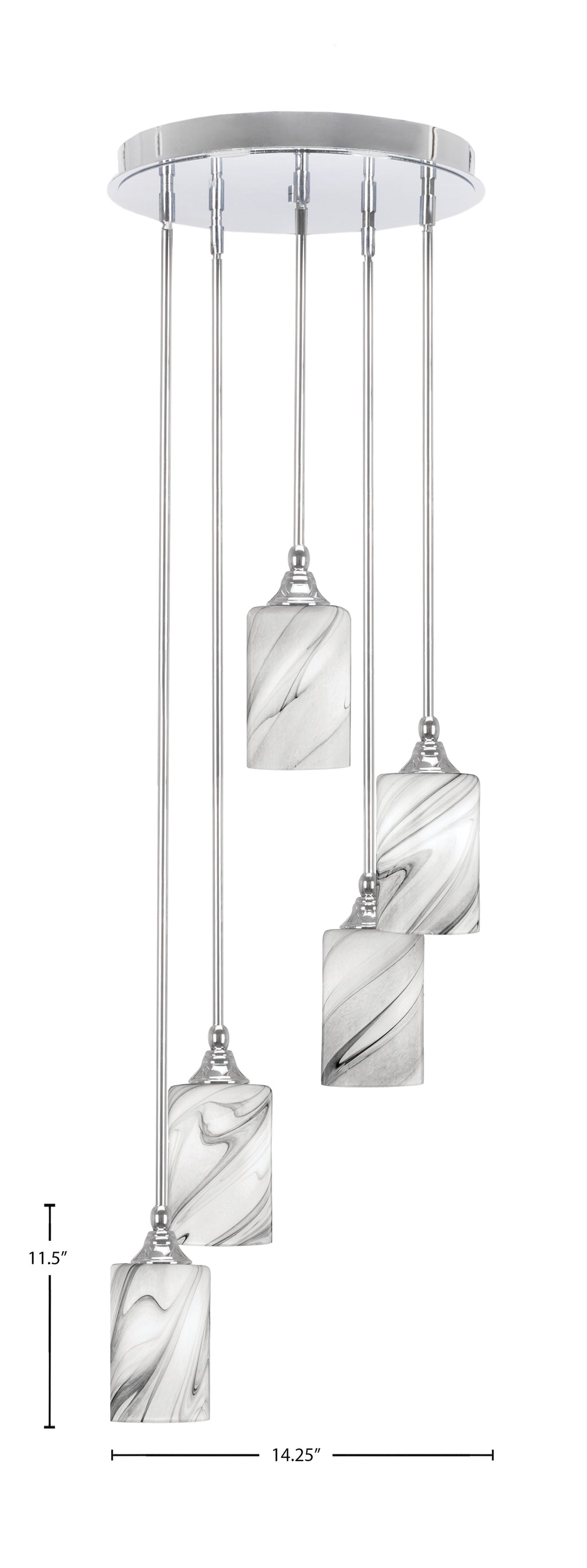 Empire Five Light Pendalier in Chrome with 4" Onyx Swirl Shade