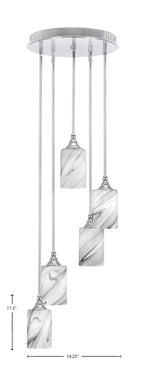 Empire Five Light Pendalier in Chrome with 4" Onyx Swirl Shade