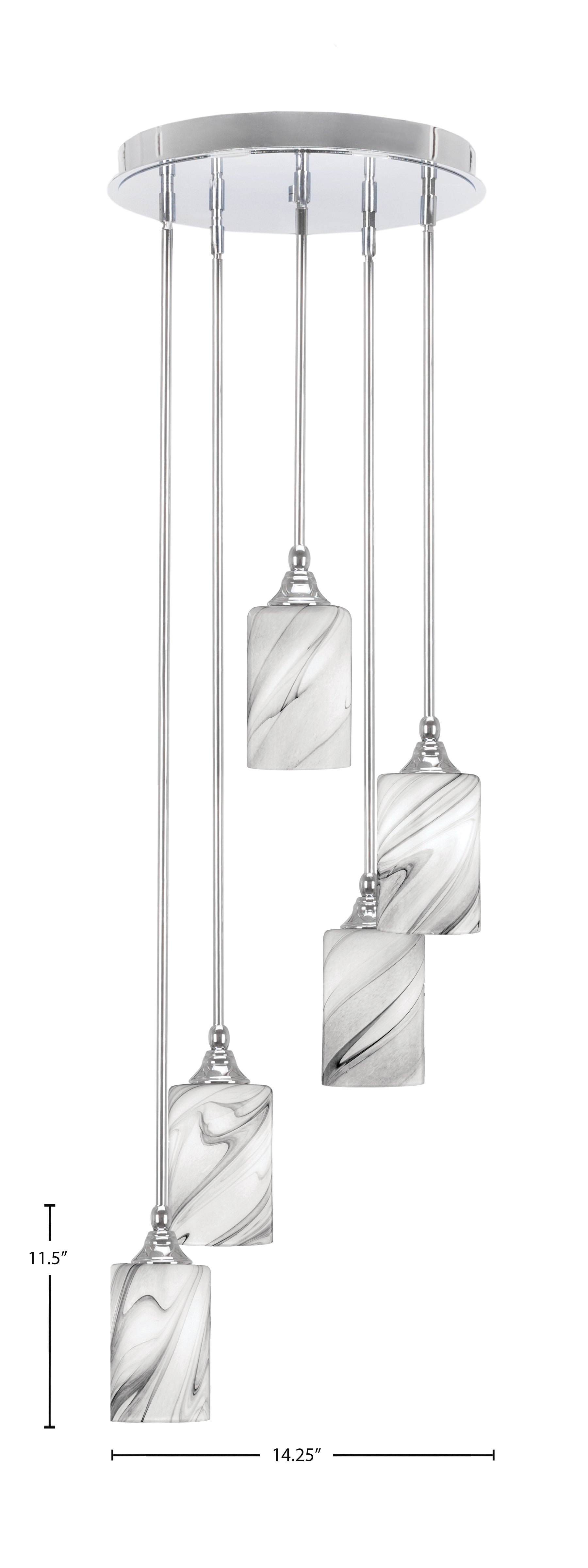 Empire Five Light Pendalier in Chrome with 4" Onyx Swirl Shade