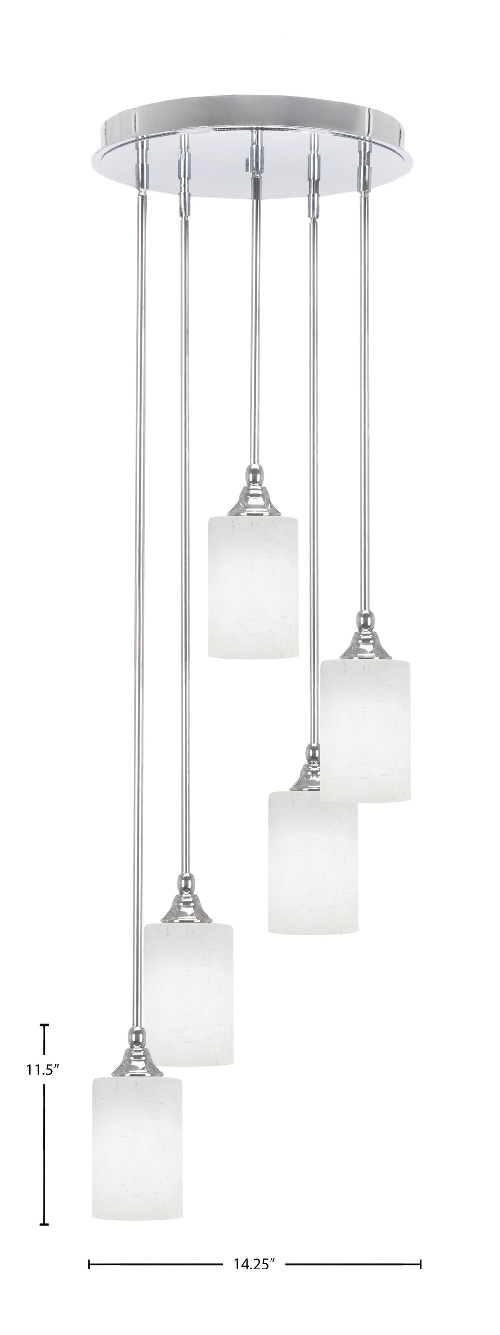 Empire Five Light Pendalier in Chrome with 4" White Muslin Shade