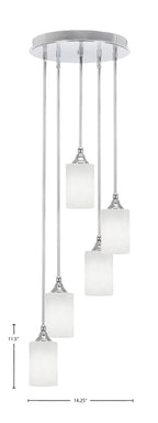 Empire Five Light Pendalier in Chrome with 4" White Muslin Shade
