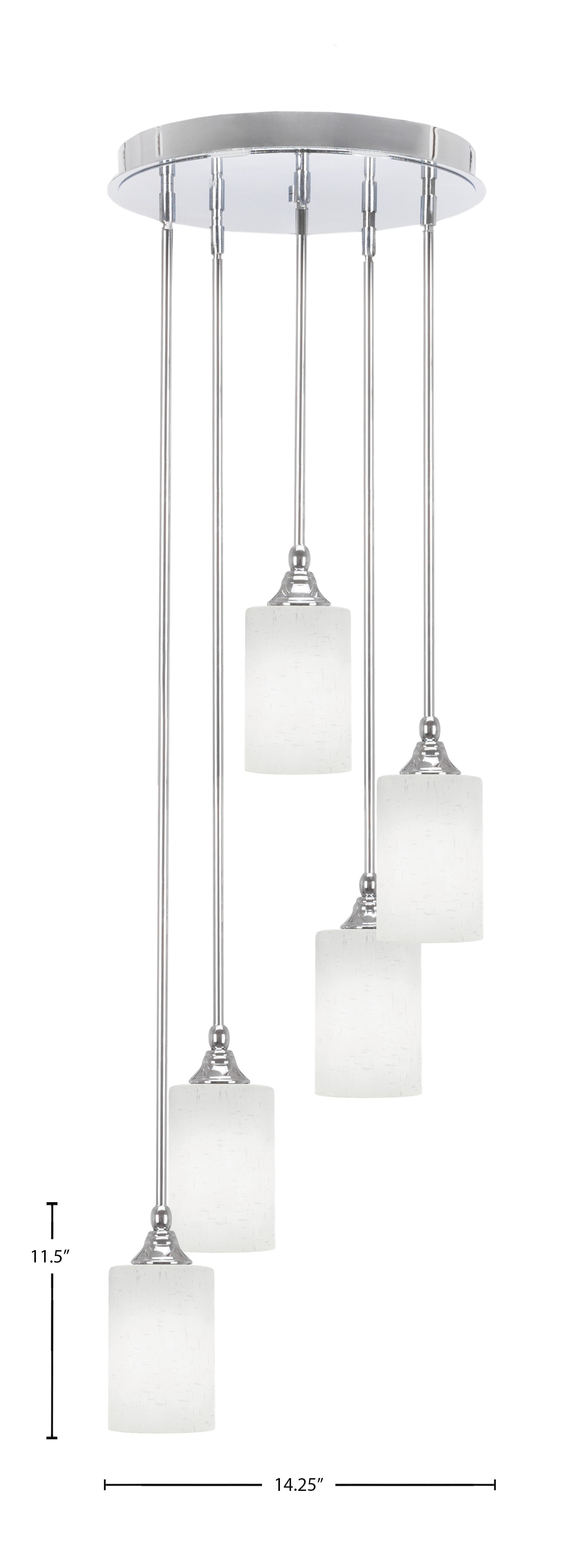 Empire Five Light Pendalier in Chrome with 4" White Muslin Shade