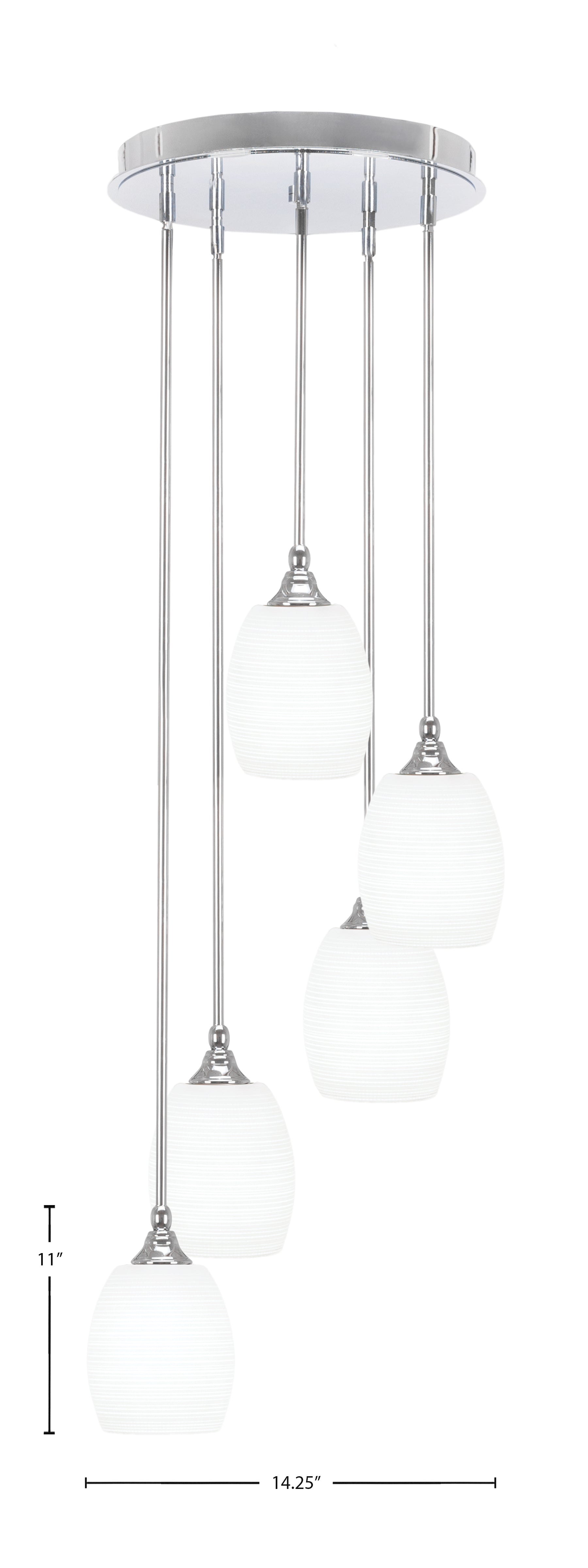 Empire Five Light Pendalier in Chrome with 5" White Matrix Shade