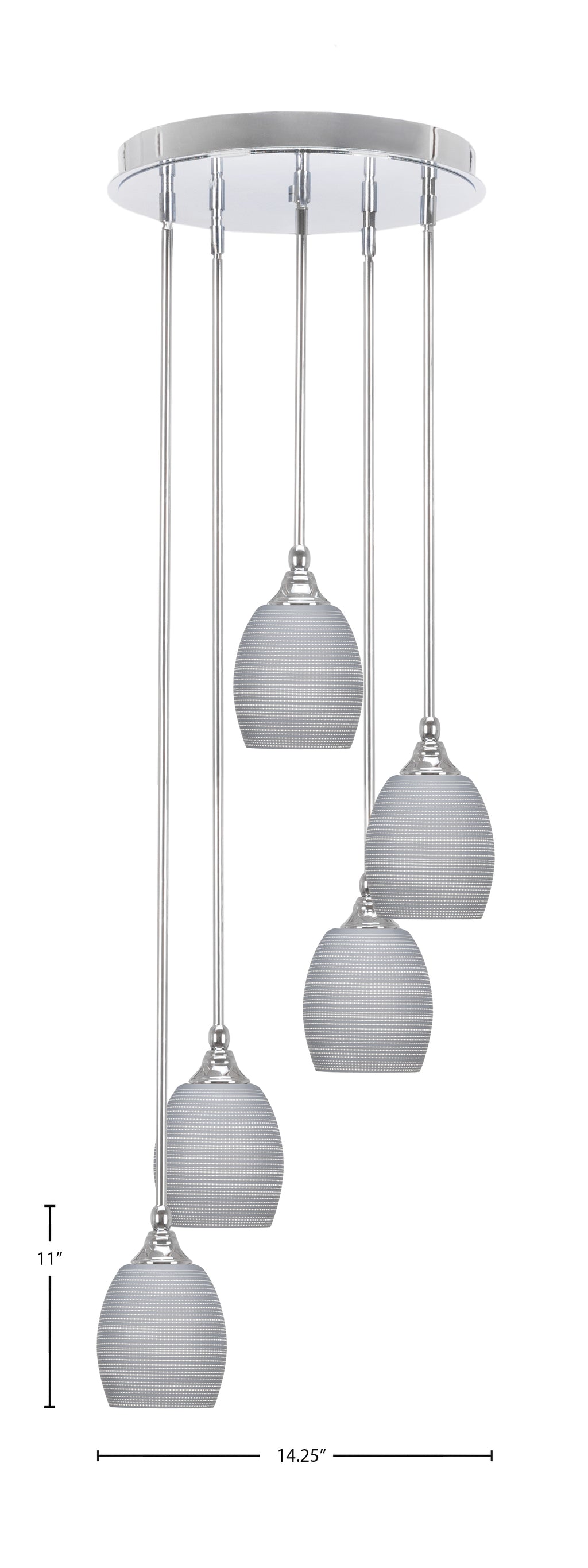 Empire Five Light Pendalier in Chrome with 5" Gray Matrix Shade