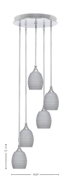 Empire Five Light Pendalier in Chrome with 5" Gray Matrix Shade