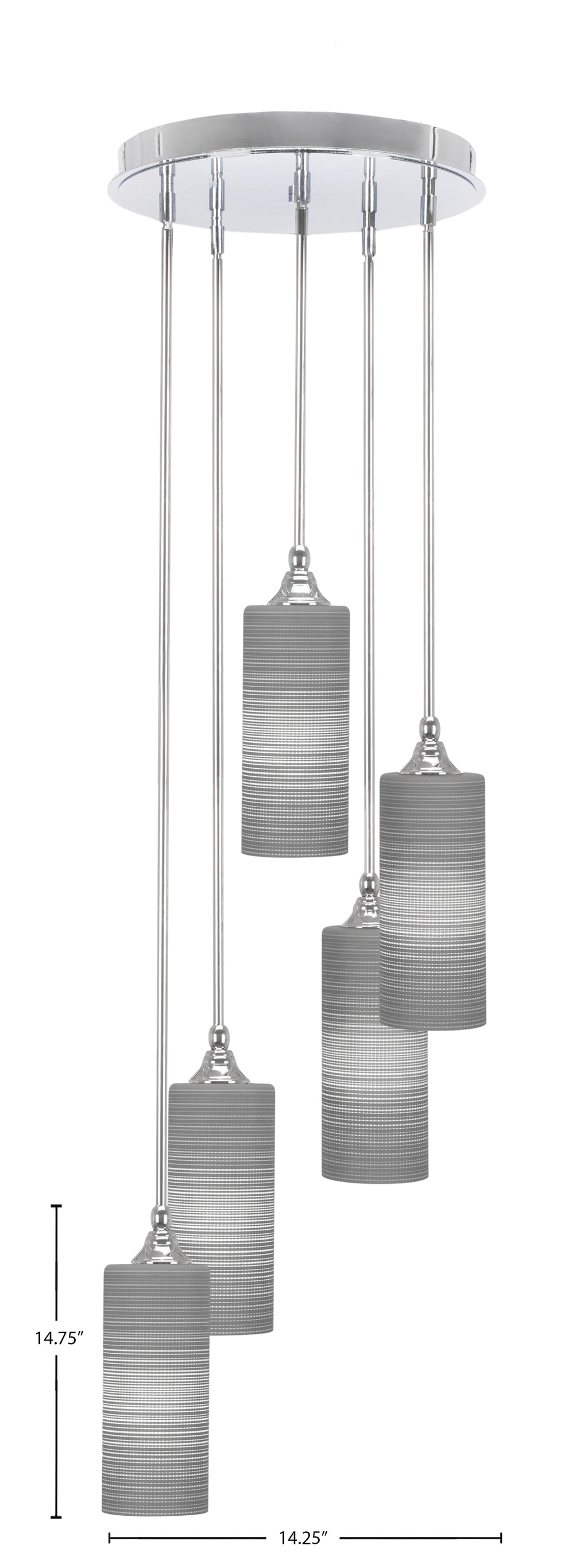 Empire Five Light Pendalier in Chrome with 4" Gray Matrix Shade