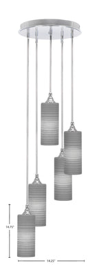 Empire Five Light Pendalier in Chrome with 4" Gray Matrix Shade