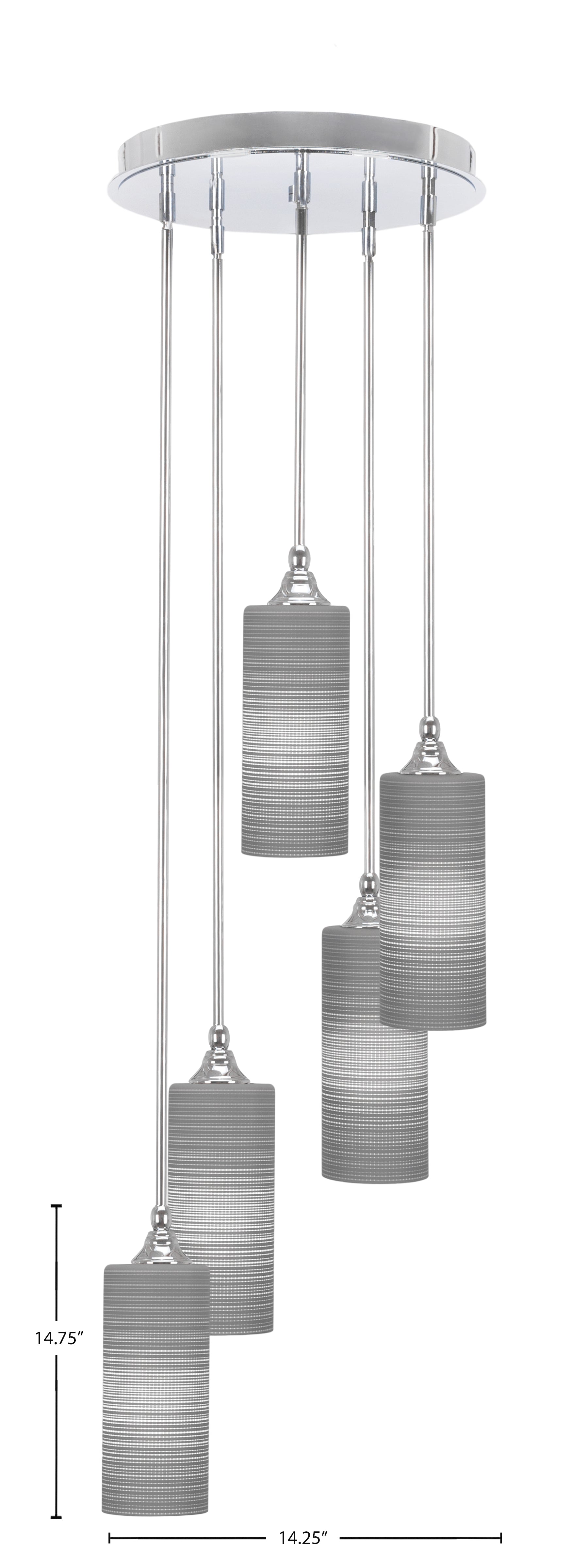 Empire Five Light Pendalier in Chrome with 4" Gray Matrix Shade
