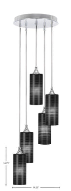 Empire Five Light Pendalier in Chrome with 4" Black Matrix Shade