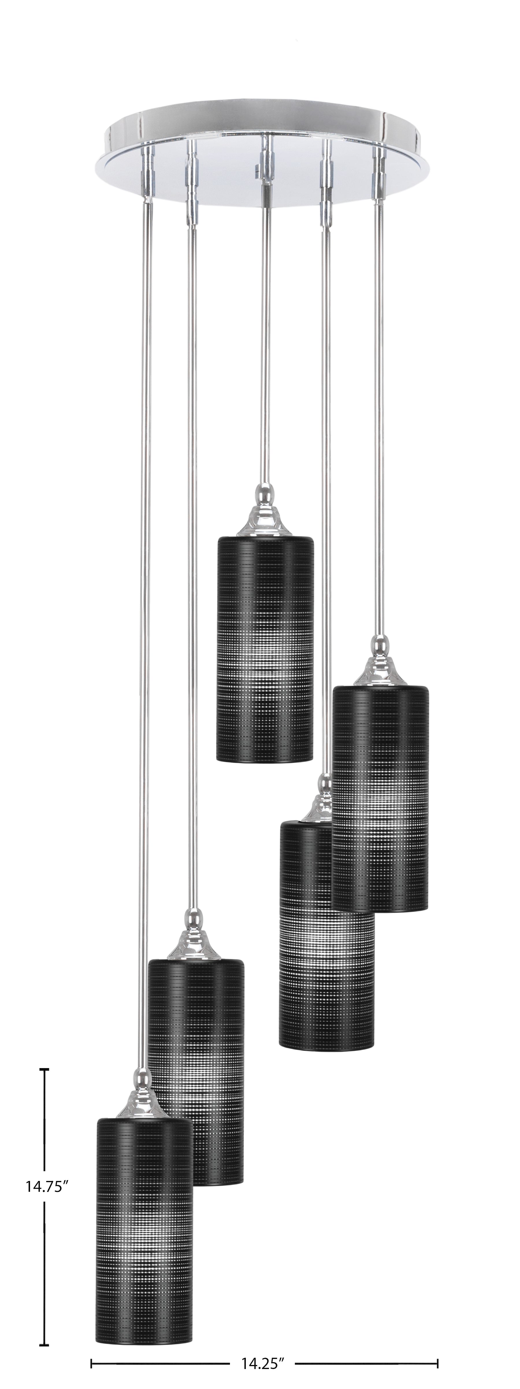 Empire Five Light Pendalier in Chrome with 4" Black Matrix Shade