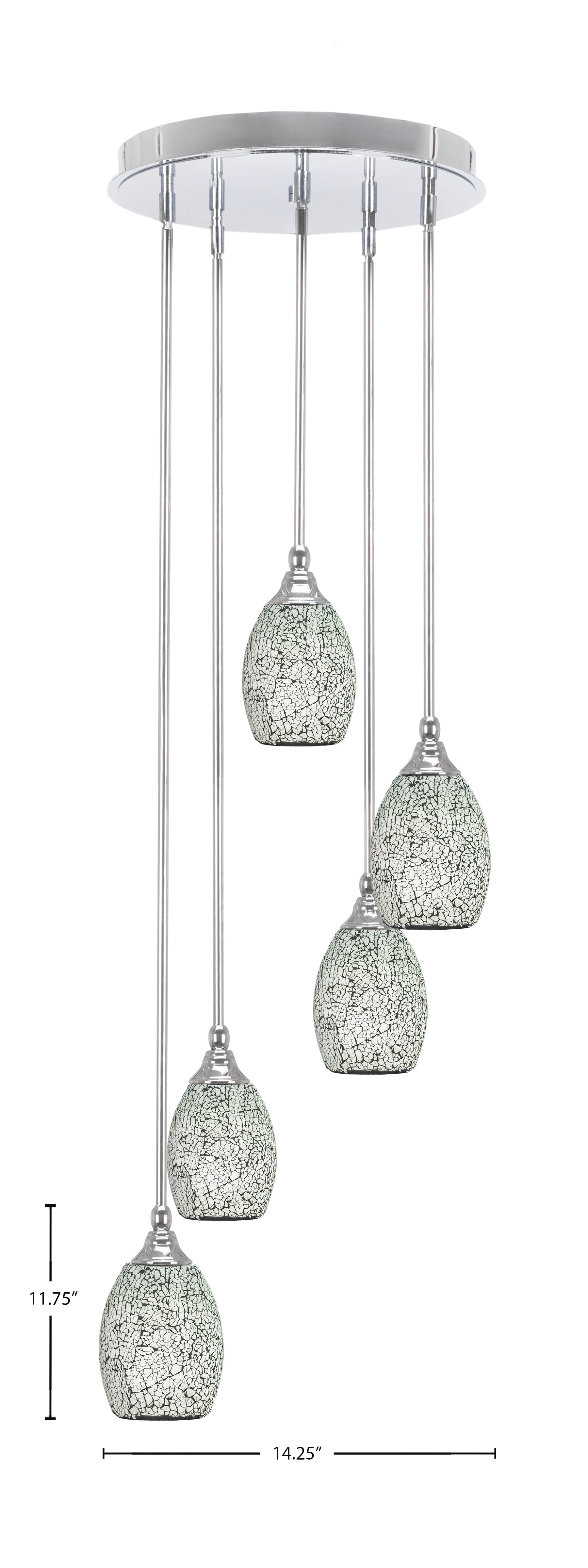 Empire Five Light Pendalier in Chrome with 5" Black Fusion Shade