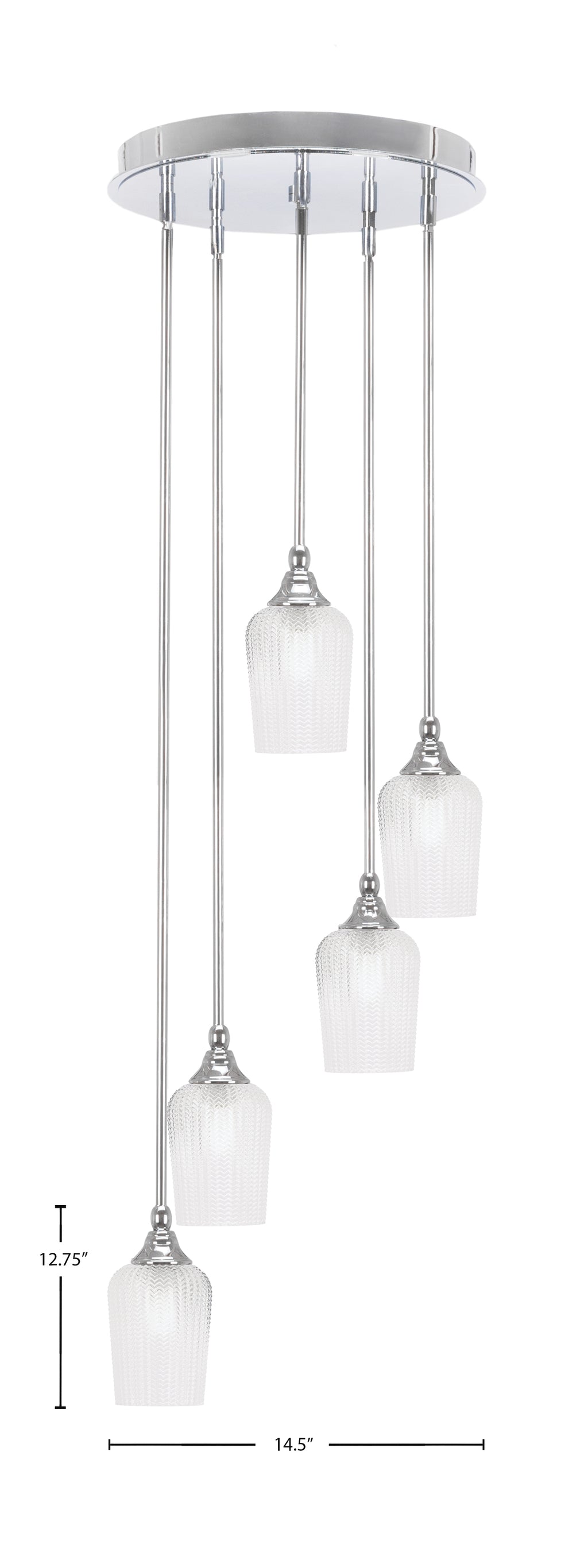 Empire Five Light Pendalier in Chrome with 5" Clear Textured Shade