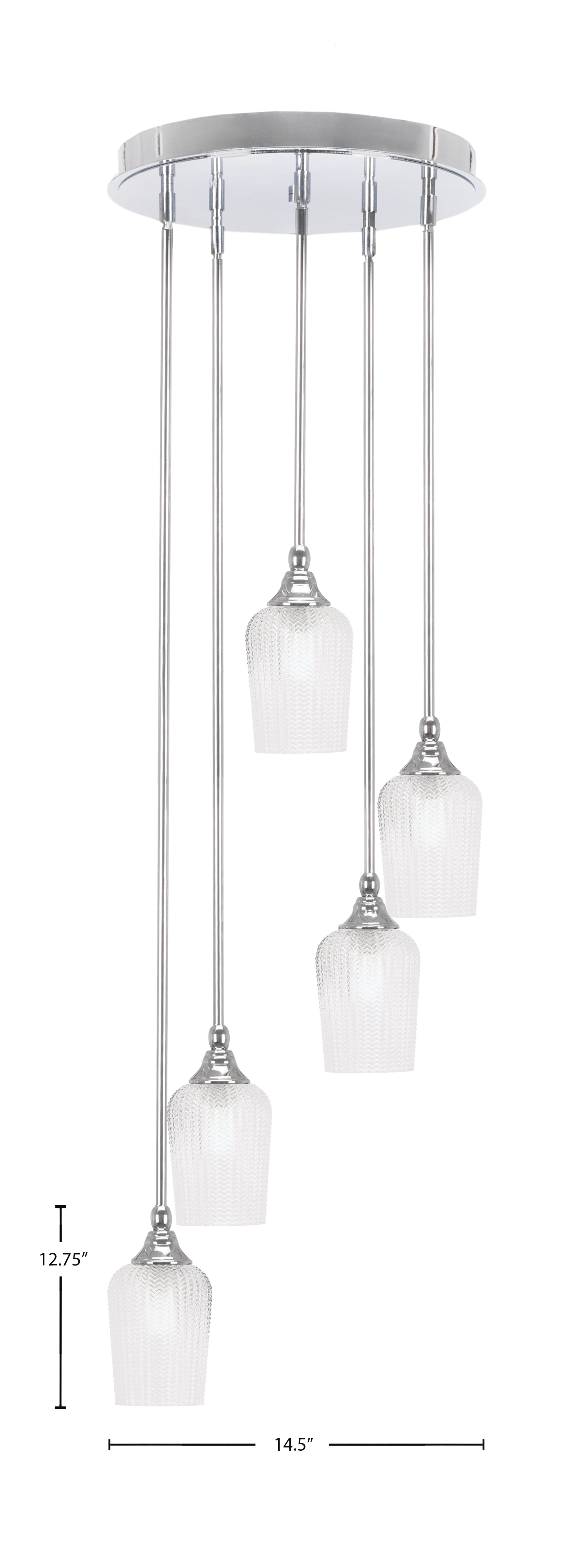 Empire Five Light Pendalier in Chrome with 5" Clear Textured Shade