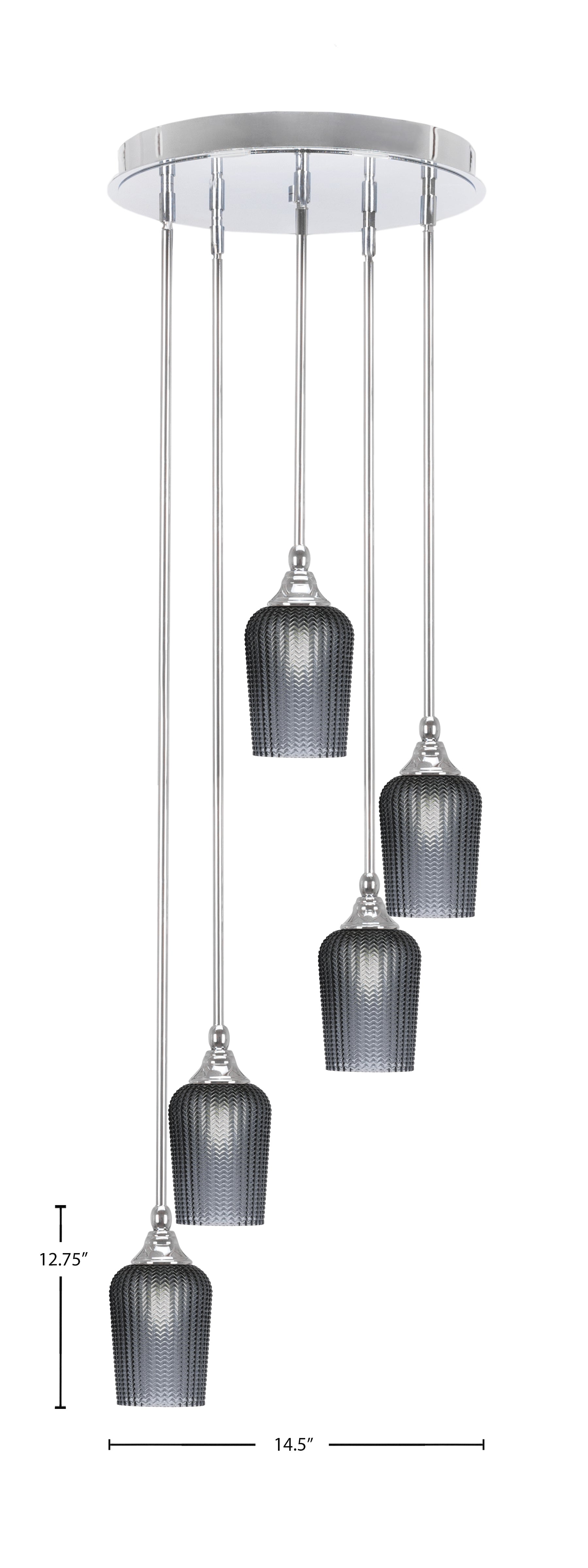 Empire Five Light Pendalier in Chrome with 5" Smoke Textured Shade