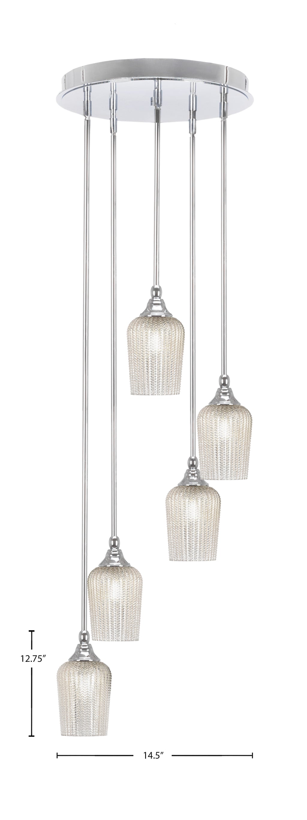 Empire Five Light Pendalier in Chrome with 5" Silver Textured Shade