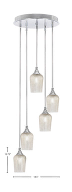Empire Five Light Pendalier in Chrome with 5" Silver Textured Shade