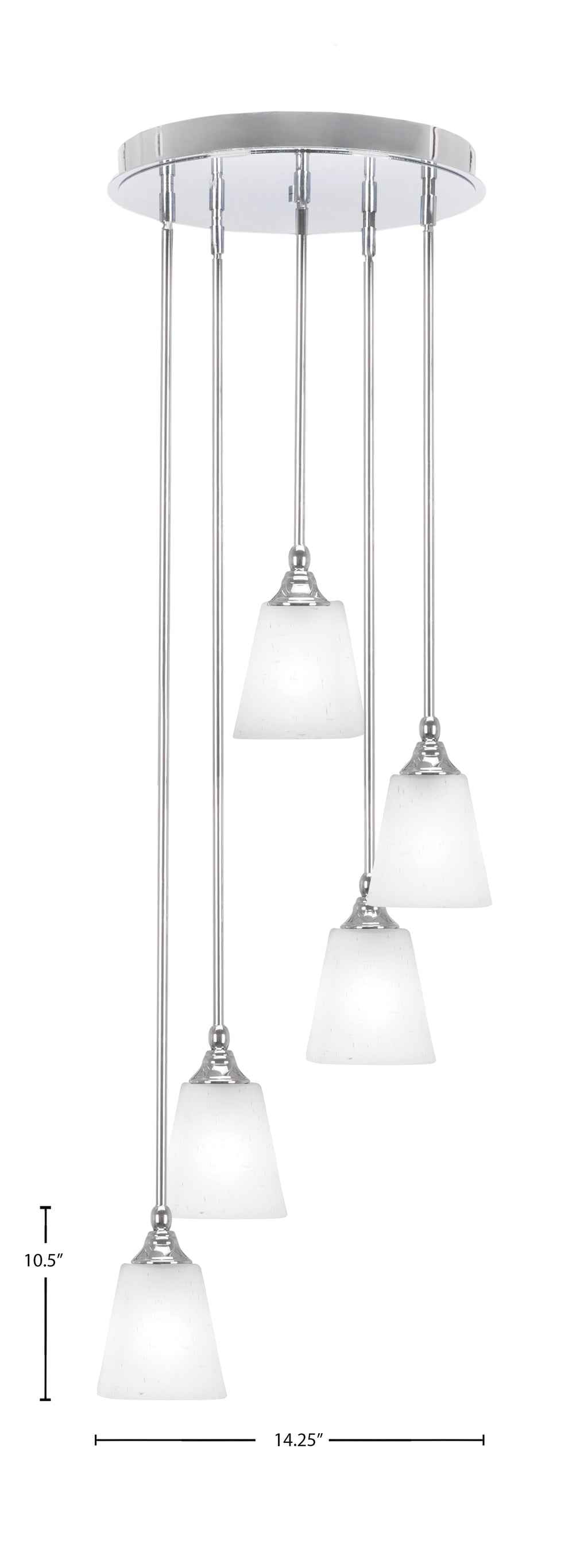 Empire Five Light Pendalier in Chrome with 4.5" Square White Muslin Shade