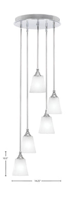 Empire Five Light Pendalier in Chrome with 4.5" Square White Muslin Shade