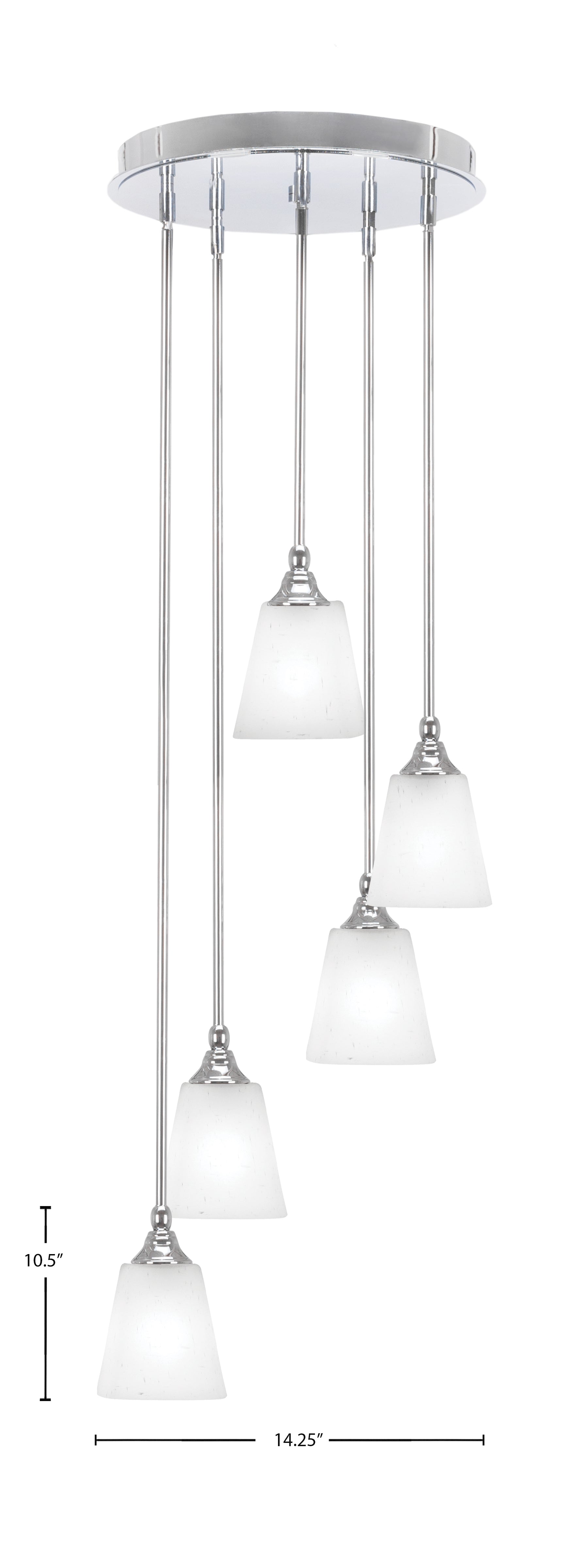 Empire Five Light Pendalier in Chrome with 4.5" Square White Muslin Shade