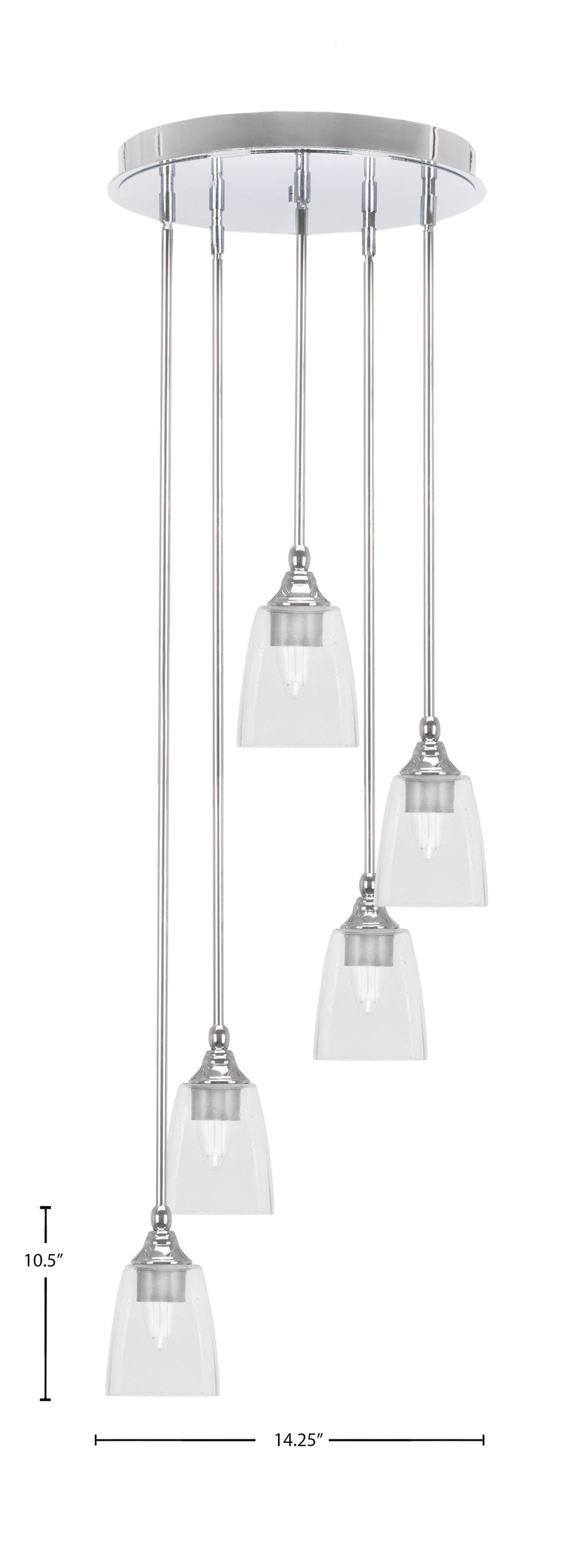 Empire Five Light Pendalier in Chrome with 4.5" Square Clear Bubble Shade