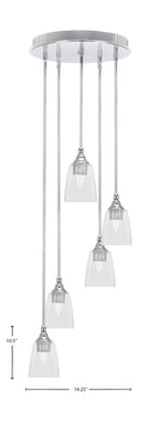 Empire Five Light Pendalier in Chrome with 4.5" Square Clear Bubble Shade