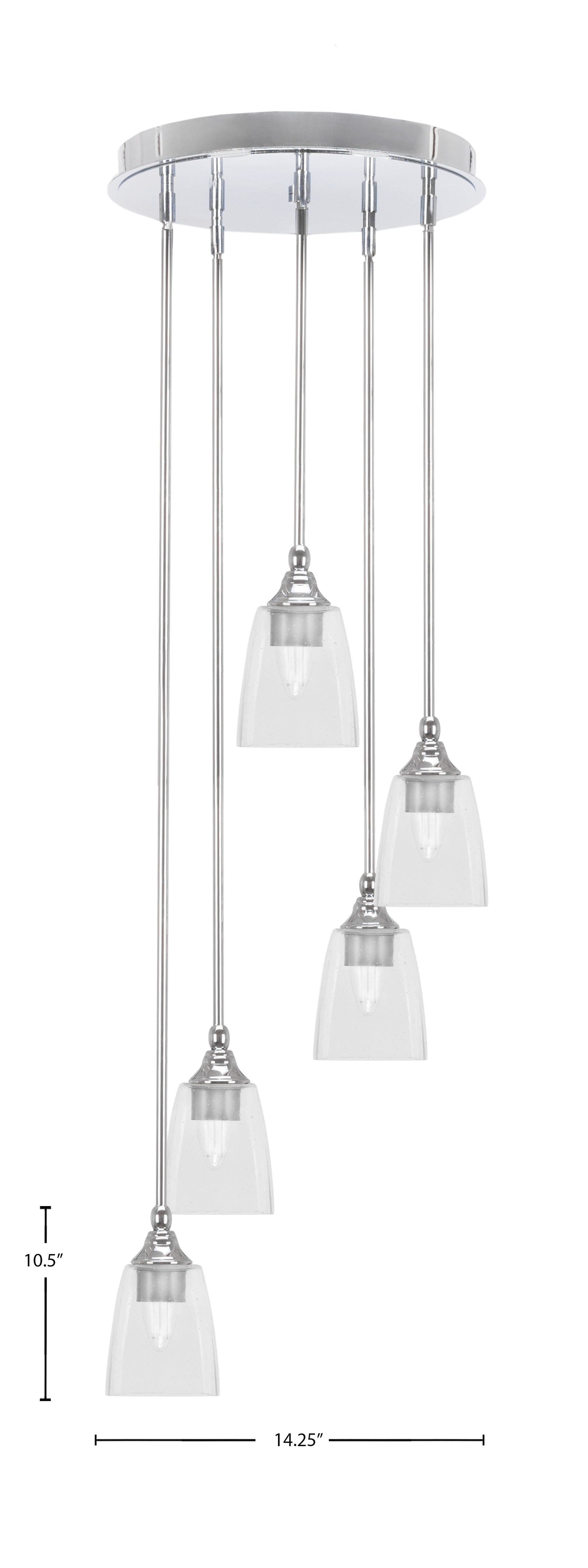Empire Five Light Pendalier in Chrome with 4.5" Square Clear Bubble Shade