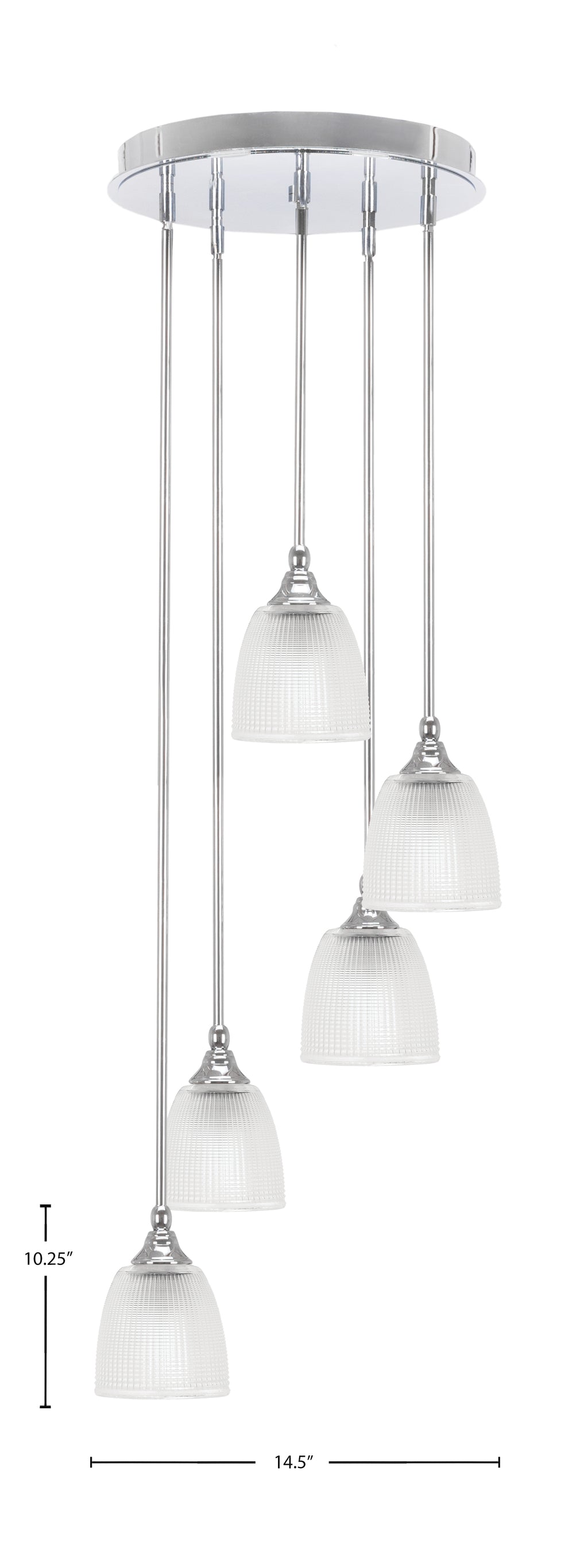 Empire Five Light Pendalier in Chrome with 5" Clear Ribbed Shade