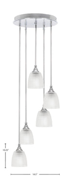 Empire Five Light Pendalier in Chrome with 5" Clear Ribbed Shade