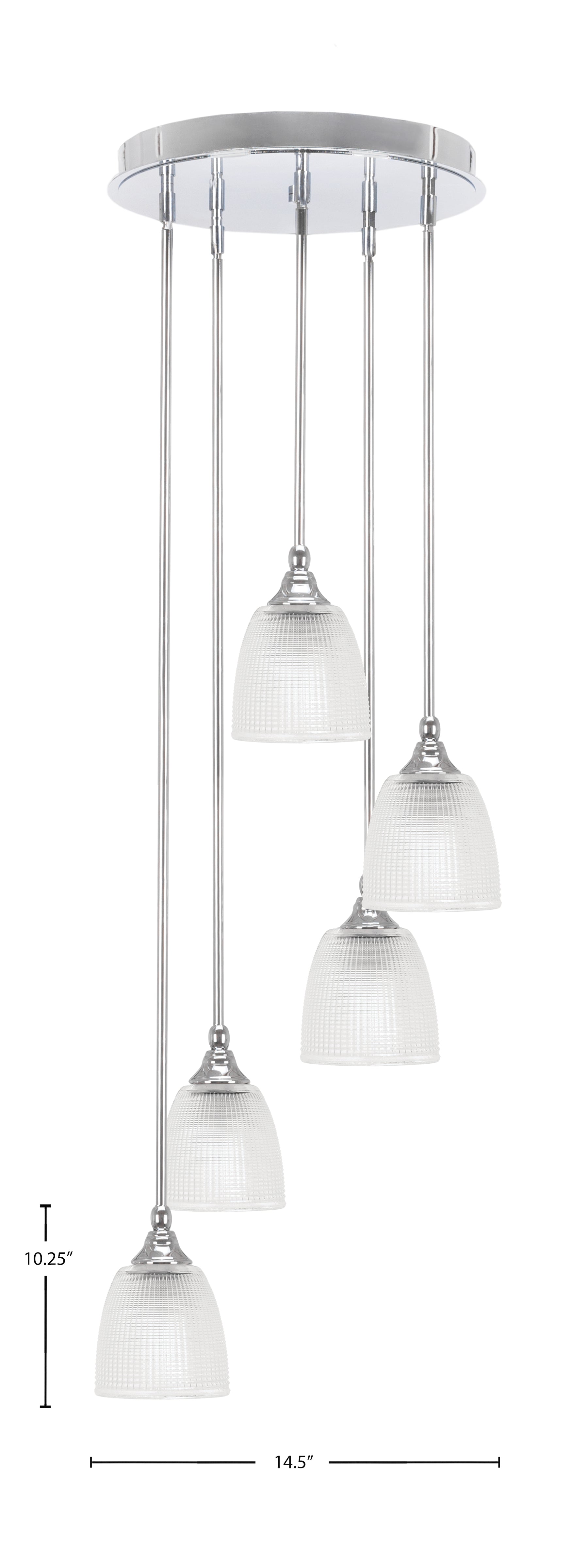 Empire Five Light Pendalier in Chrome with 5" Clear Ribbed Shade