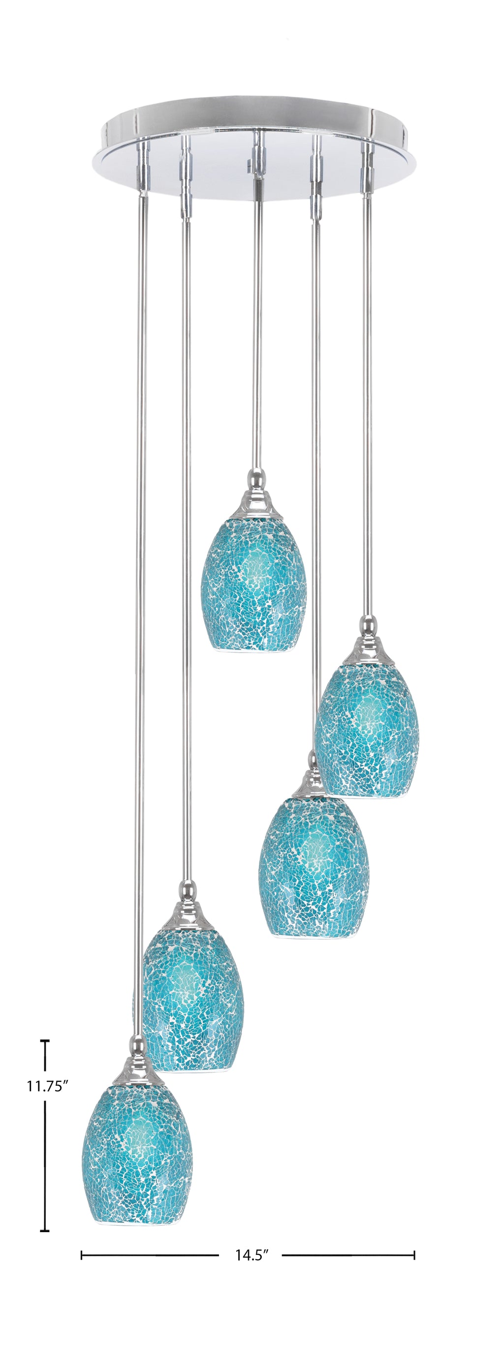 Empire Five Light Pendalier in Chrome with 5" Turquoise Fusion Shade