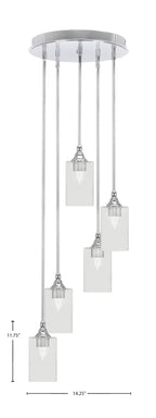 Empire Five Light Pendalier in Chrome with 4" Square Clear Bubble Shade