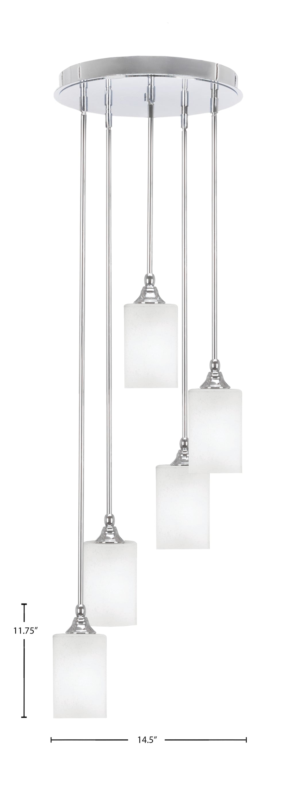 Empire Five Light Pendalier in Chrome with 4" Square White Muslin Shade