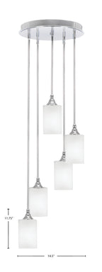 Empire Five Light Pendalier in Chrome with 4" Square White Muslin Shade