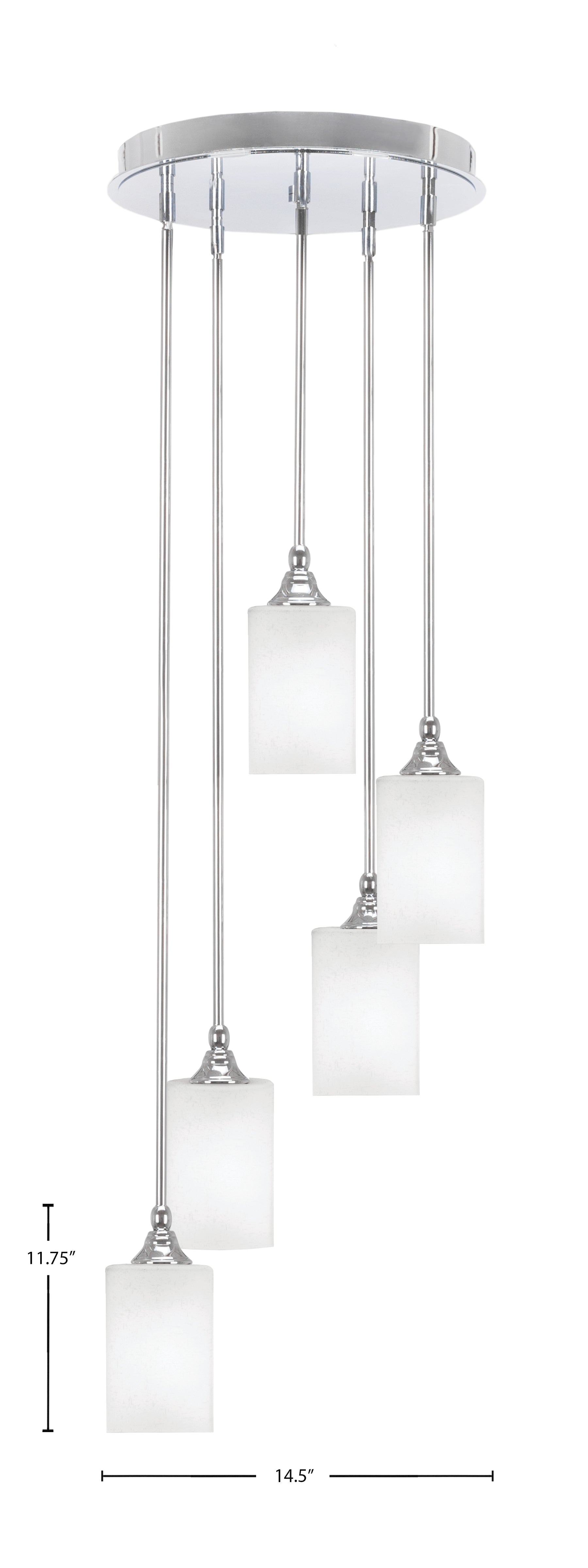 Empire Five Light Pendalier in Chrome with 4" Square White Muslin Shade