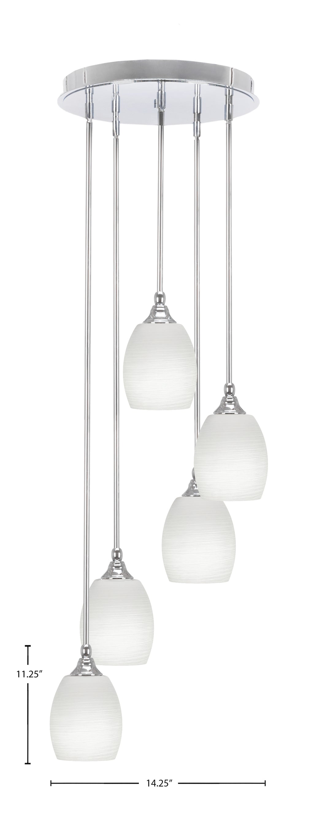 Empire Five Light Pendalier in Chrome with 5" White Linen Shade