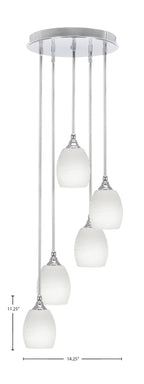 Empire Five Light Pendalier in Chrome with 5" White Linen Shade