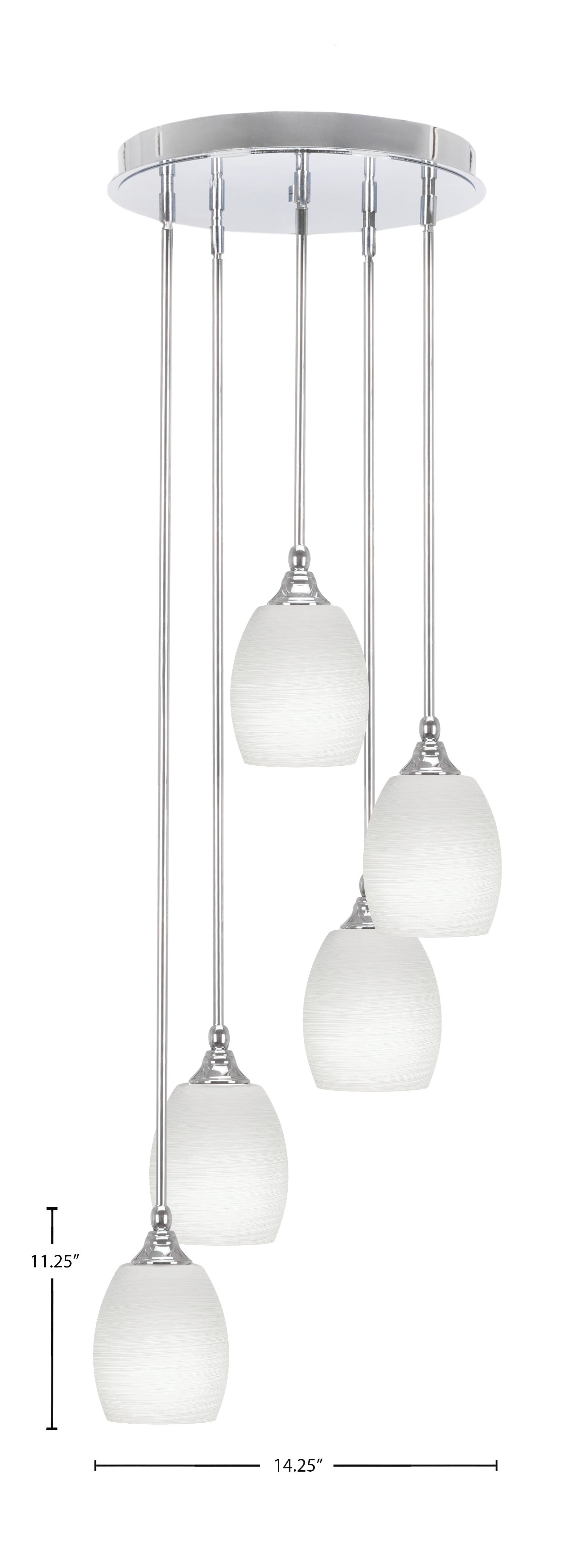 Empire Five Light Pendalier in Chrome with 5" White Linen Shade