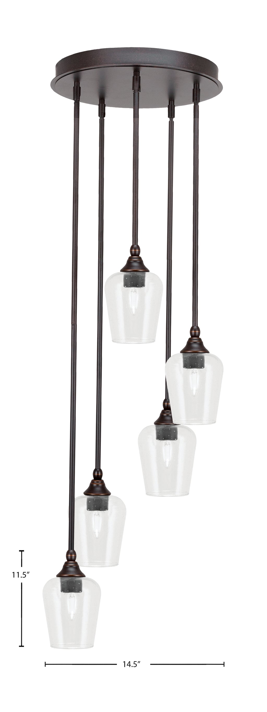 Empire Five Light Pendalier in Dark Granite with 5" Clear Bubble Shade