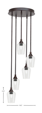 Empire Five Light Pendalier in Dark Granite with 5" Clear Bubble Shade