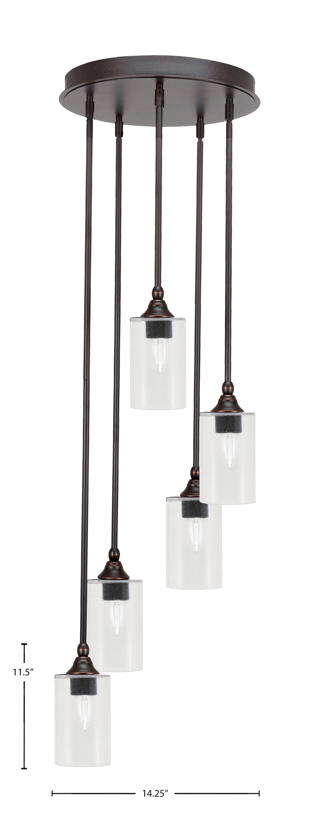 Empire Five Light Pendalier in Dark Granite with 4" Clear Bubble Shade