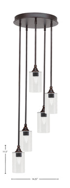 Empire Five Light Pendalier in Dark Granite with 4" Clear Bubble Shade