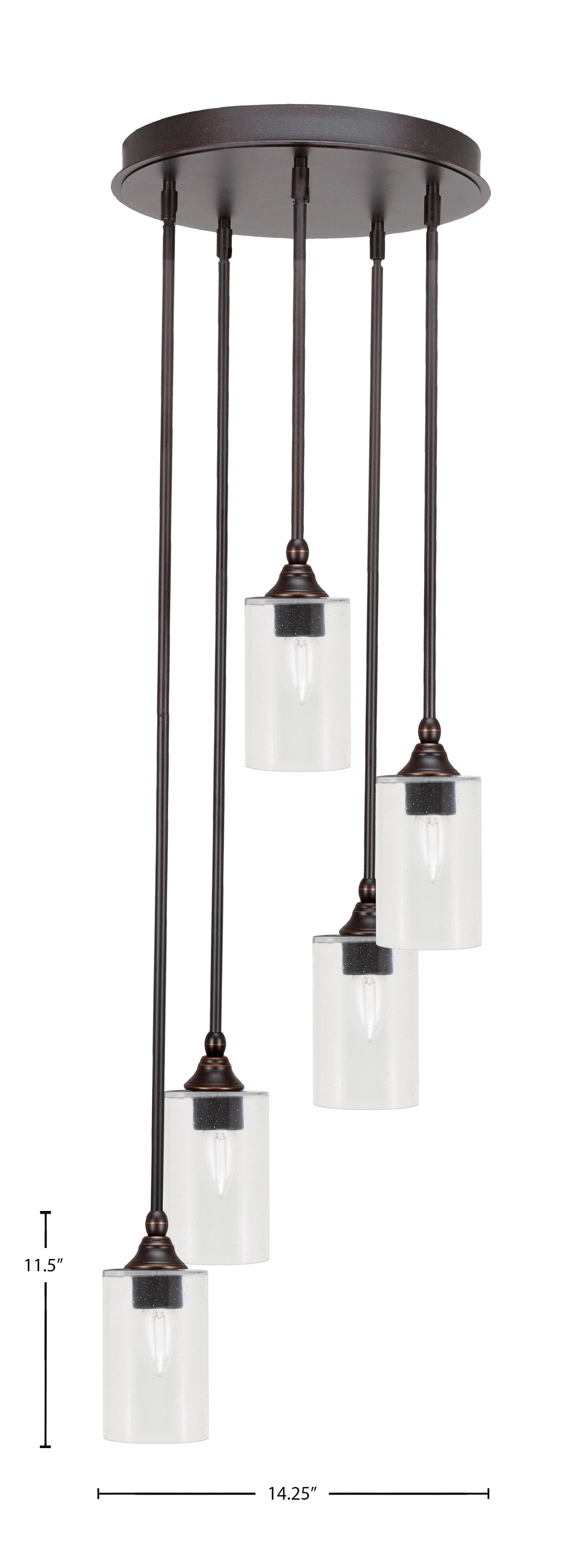 Empire Five Light Pendalier in Dark Granite with 4" Clear Bubble Shade