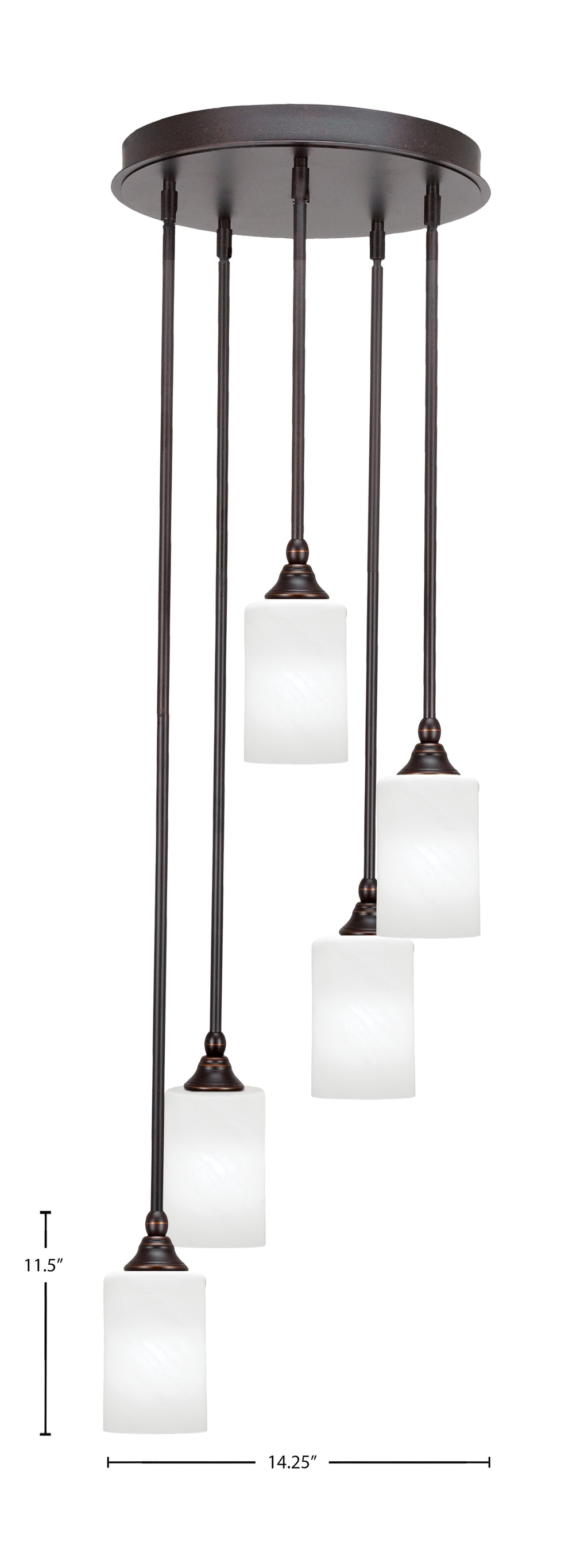 Empire Five Light Pendalier in Dark Granite with 4" White Marble Shade
