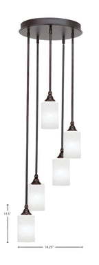 Empire Five Light Pendalier in Dark Granite with 4" White Marble Shade