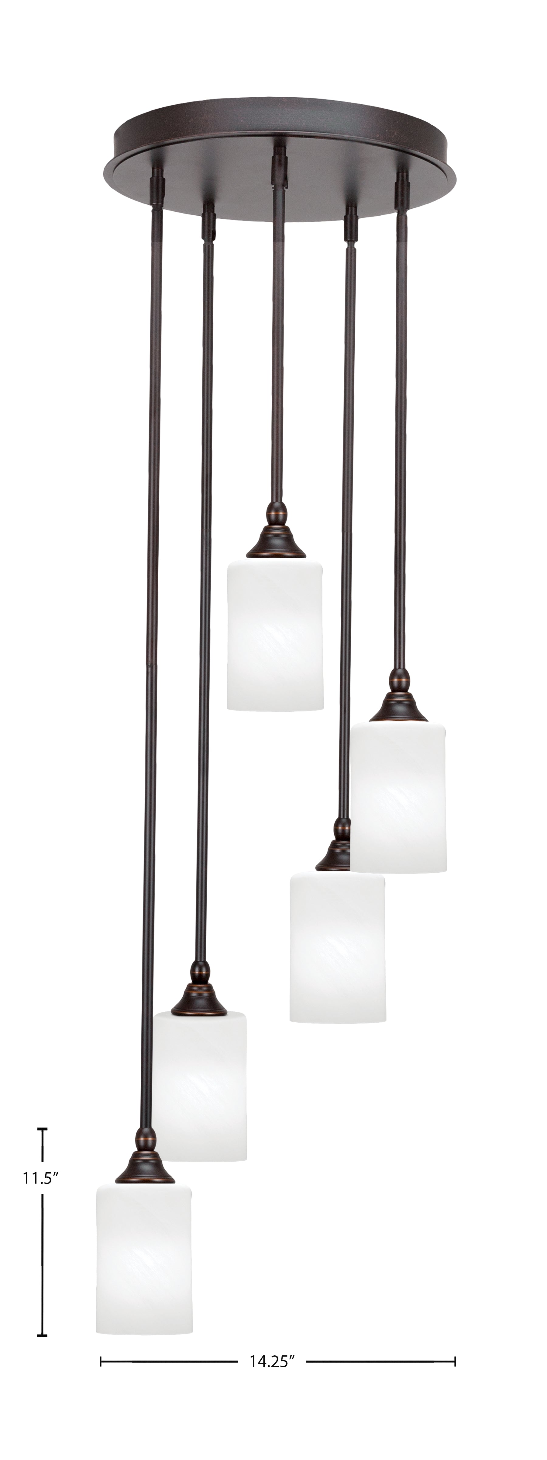 Empire Five Light Pendalier in Dark Granite with 4" White Marble Shade