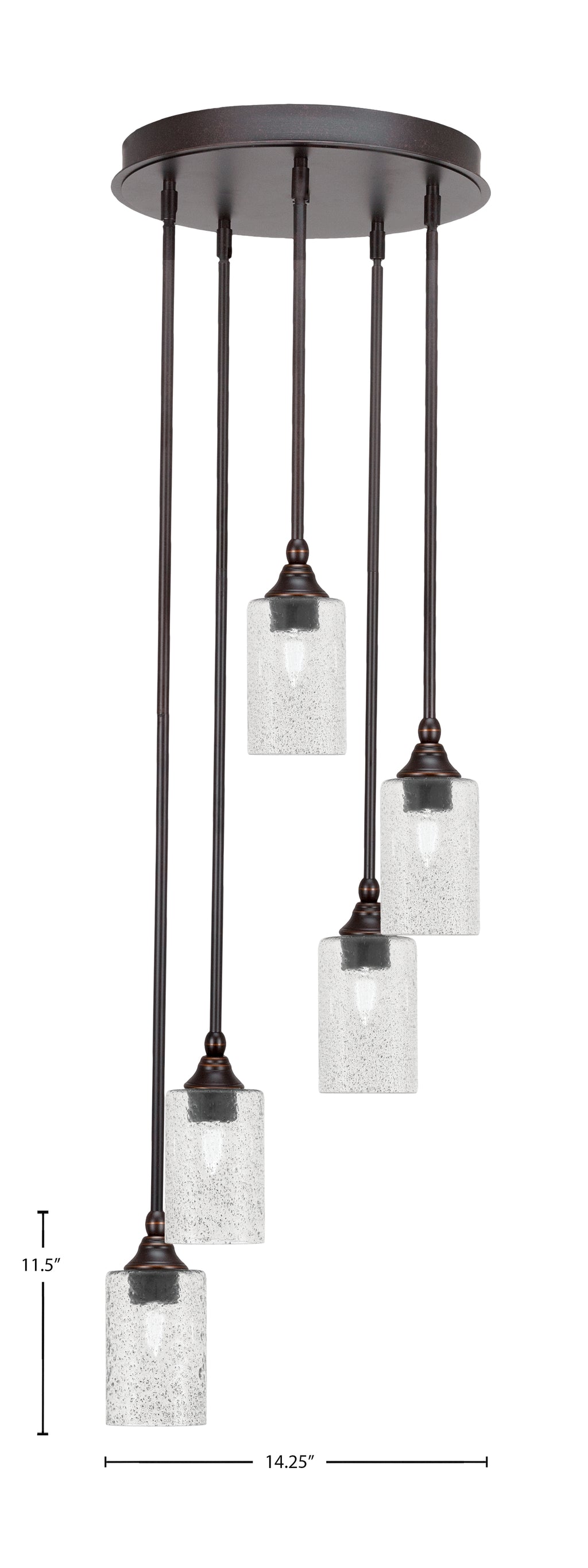 Empire Five Light Pendalier in Dark Granite with 4" Smoke Bubble Shade