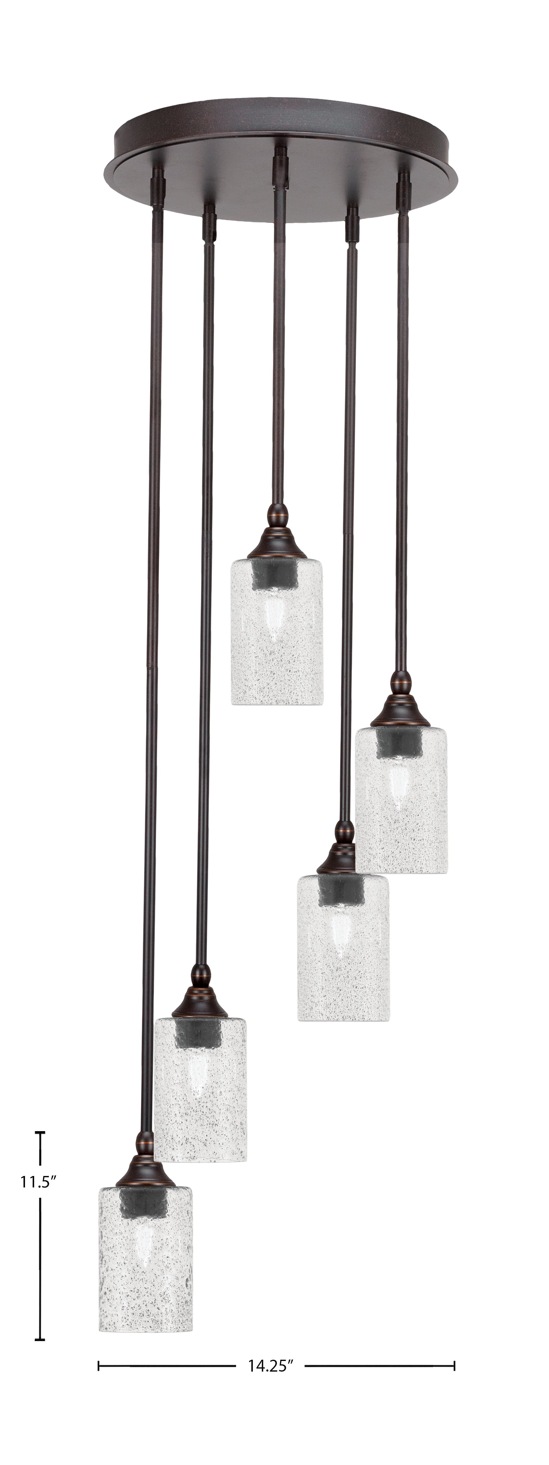 Empire Five Light Pendalier in Dark Granite with 4" Smoke Bubble Shade